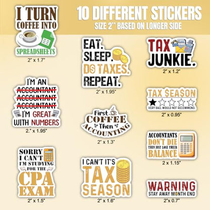 10pcs Accountant Sticker Sheet, Cute Vinyl Decals for CPAS, Bookkeepers, and Accounting Students, Waterproof, UV-Resistant, for Laptop, Water Bottle, Notebook, Calculator, Clipboard (Design 3) - color: Design 3