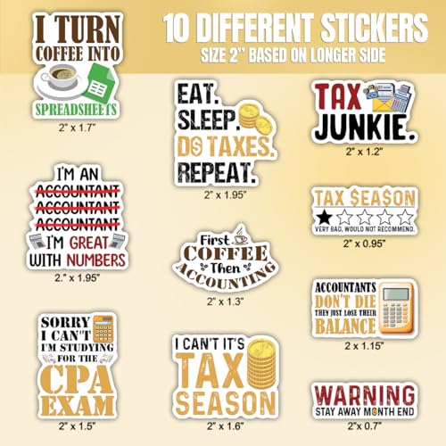 10pcs Accountant Sticker Sheet, Cute Vinyl Decals for CPAS, Bookkeepers, and Accounting Students, Waterproof, UV-Resistant, for Laptop, Water Bottle, Notebook, Calculator, Clipboard (Design 3) - color: Design 3