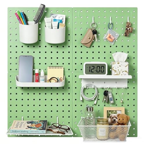 Pegboard Wall Organizer, 4 x11” x 11” ABS Peg Board Wall Organizer with Hooks, Shelves & Baskets, Drill or Adhesive Mount, 110 lbs Heavy Duty Wall Storage for Kitchen, Garage, Bathroom, Office(Green) - color: Green