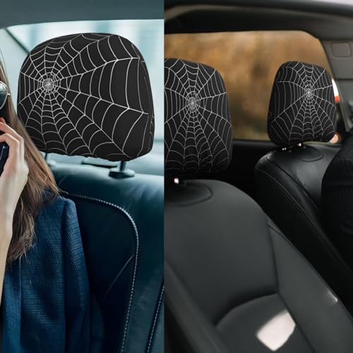 Dujiea 2 Pack White Spider Web Car Headrest Covers, Universal Soft Car Seat Head Rest Cover Protector, Vehicle Accessories Fabric Headrest Cover for Cars Vans Trucks - color: White Spider Web