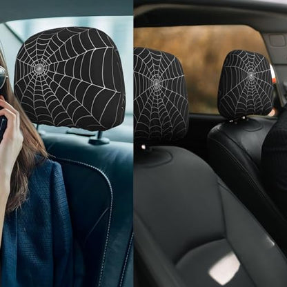 Dujiea 2 Pack White Spider Web Car Headrest Covers, Universal Soft Car Seat Head Rest Cover Protector, Vehicle Accessories Fabric Headrest Cover for Cars Vans Trucks - color: White Spider Web