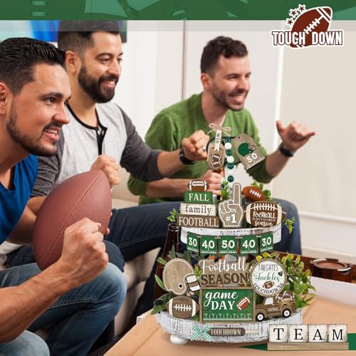 20 Pcs Football Tiered Tray Decoration Football Season Wood Signs Set Rustic Fall Team Game Day Wooden Table Centerpieces Ornament for Fans Rugby Sport Home Theme Party Supplies - style: Football