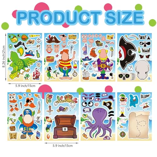 24 Sheets Pirate Stickers for Kids, Make Your Own Pirate Stickers, Make-a-face Stickers, Jolly Roger Stickers, Skull and Crossbones Stickers, Pirate Themed Party Decorations - style: Pirate Theme