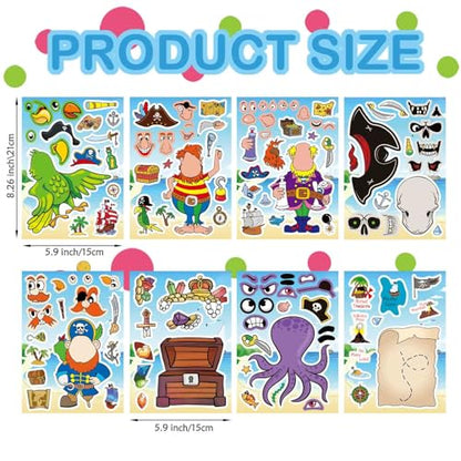 24 Sheets Pirate Stickers for Kids, Make Your Own Pirate Stickers, Make-a-face Stickers, Jolly Roger Stickers, Skull and Crossbones Stickers, Pirate Themed Party Decorations - style: Pirate Theme