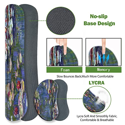 ToLuLu Extended Gaming Mouse Pad, Memory Foam Ergonomic Keyboard Mouse Wrist Rest Support Set, Large Desk Mat with Stitched Edges, Non-Slip Base Mousepad for Home Office Game, Monet Water Lilies - color: Monet Water Lilies