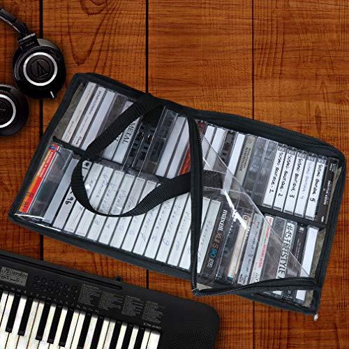 Evelots Cassette Tape Bag – See Thru Organizer Storage with Handles - Easy Carrying Case - No Dust or Moisture - Holds 200 Tapes with Cases - size: 4-Pack (Holds 200), style: Cassette Tape Bag