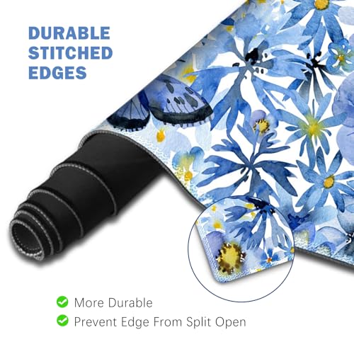 ToLuLu Desk Mat, Gaming Mouse Pad Wrist Support 4 in1 Set, XXL Large Mouse Pad + Keyboard Wrist Rest + Memory Foam Cushion Mouse Wrist Rest for Pain Relieve + Coaster Computer, Butterfly Loves Flower - color: Butterfly Loves Flower