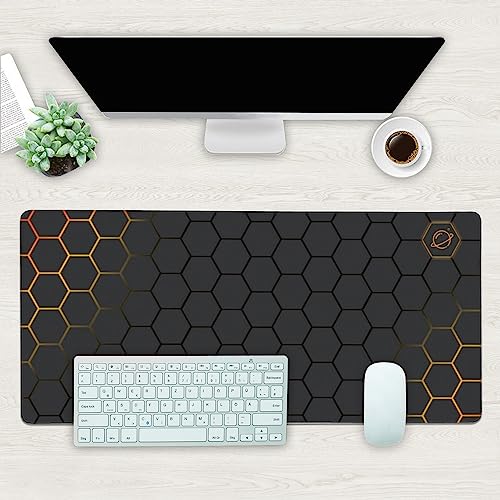 Desk Mat, Black Gold Honeycomb Technology Extended Gaming Mouse Pad Large, 35.4"x15.7" Big Mouse Pad with Non-Slip Base and Stitched Edge, Long Computer Keyboard Mouse Mat for Home Office Work - color: Black Gold Honeycomb Technology, size: 15.7" x 35.4"