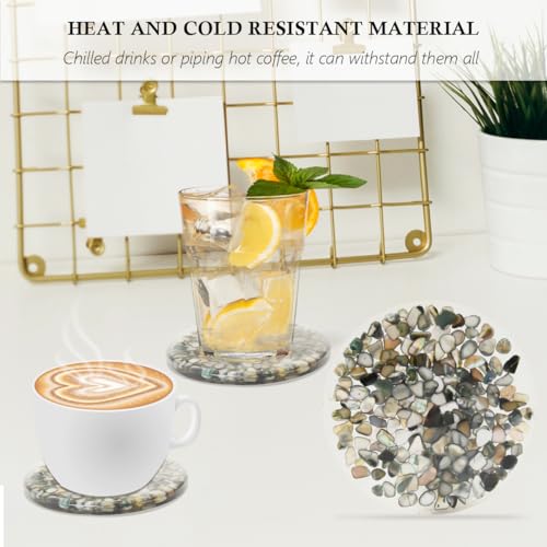 Drinks Coasters Resin Cup Mat: 4 pcs Coaster with Seashells for Table Desktop Counter (4, Black) - color: Black