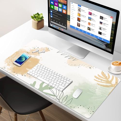 Large Mouse Pad, Desk Mat for Desktop, Dual Side PU Leather Waterproof Gaming Mousepad Desk Pad, Desk Protector Writing Pads Desk Accessories for Office and Home (E-Watercolor Plants, 31.5''X15.8'') - color: E-watercolor Plants, size: 15.8" x 31.5"