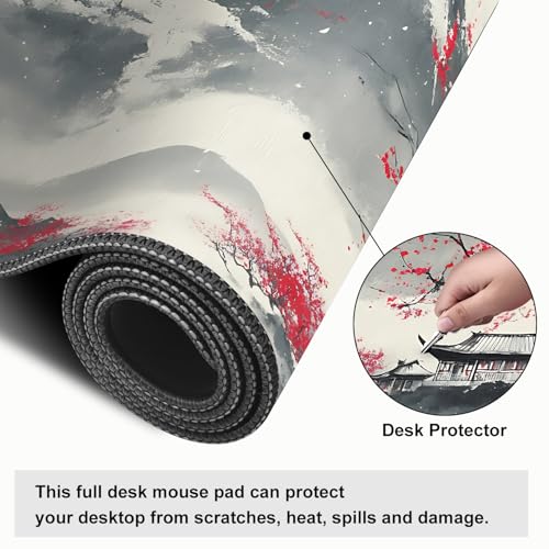 Mouse Pad, Large Anti-Slip with Stitched Edges Desk Mat Desktop Laptop Computer Desk Keyboard Mat,Table Protector Blotter Mat (Plum Blossom, 35.4" x 15.7") - color: Plum Blossom, size: 35.4" x 15.7"