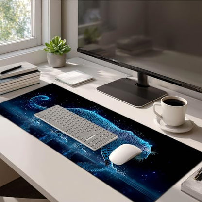 HOMETITUTE XL Mouse Pad Gaming Mousepad 31.5x11.8 Inch Neon Leopard Night Art Non-Slip Keyboard Desktop Protector Mat Diatomite Large Mouse Pad for Home and Office Desk Accessories - color: Neon Leopard Night Art