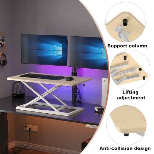 Decoholic Light Wood Small Single 24 inch Scissors Lift Keyboard and Mouse Riser ,Height Adjustable Standing Desk Converter,for Ergonomic Sit Stand Workstations (24 inch NW)