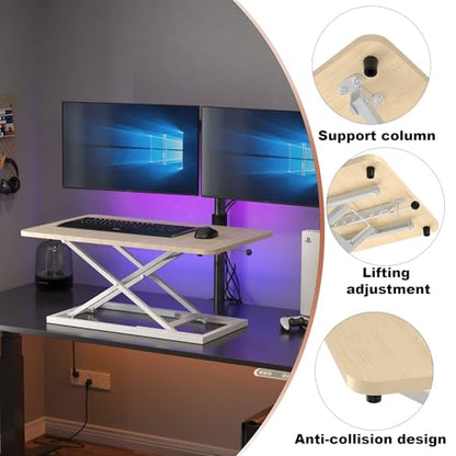 Decoholic Light Wood Small Single 24 inch Scissors Lift Keyboard and Mouse Riser ,Height Adjustable Standing Desk Converter,for Ergonomic Sit Stand Workstations (24 inch NW)