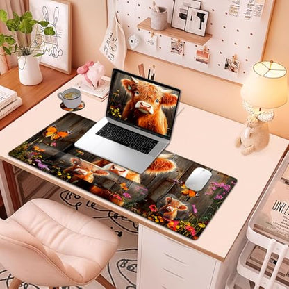 Large Mouse Pad + Keyboard Wrist Rest Set, Extended Gaming Mousepad (31.5X11.8 inch) with Non-Slip Rubber, Ergonomics Memory Foam Mouse Wrist Rest Support, Highland Cow Baby Pattern XXL Desk Pad - color: Yu-Mouse Pad-3-B56