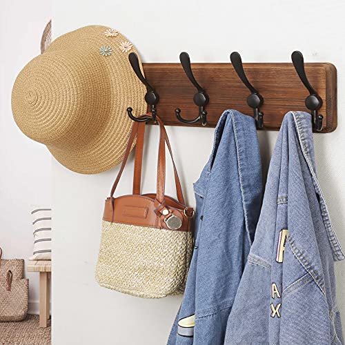 Dseap Coat Rack Wall Mounted - 5 Tri Hooks, Heavy Duty, Wooden Wall Coat Hanger Coat Hook for Clothes Hat Jacket Clothing, Natural & Black - color: Natural & Black, size: L=17.4"