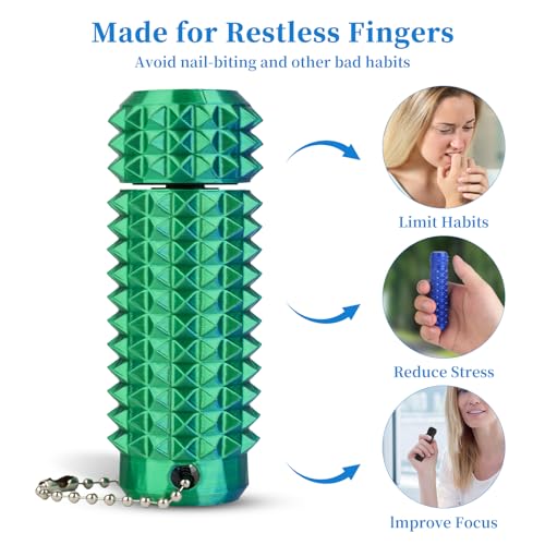 Little Ouchies Pain Stim Fidget Toy, 3D Printed Pocket Spiky Keychain with Clicker Button Spinner Sensory Toys for Anxiety Focus & Stress Reduction Novelty Gifts (Rotate Blue/Green) - color: Rotate Blue/Green