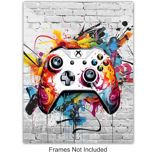 Gaming Controller Graffiti Wall Art - Teen Boys Room Decor - Gaming Room Decor, Video game Cool Wall Art - Game Print, Gamer Artwork, Sports Bar - Gamer Gifts - Kids Playroom, Man cave