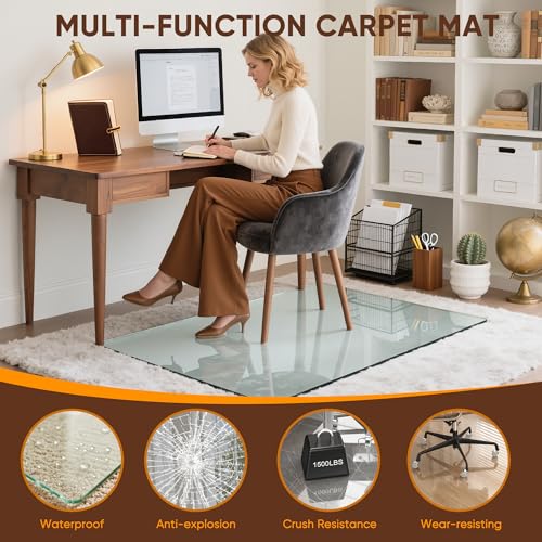 Antok Tempered Glass Chair Mat, 45"x45" Office Chair Mat for Carpet & Hardwood Floors, Heavy Duty 1/5" Desk Chair Mat for Smooth Rolling at Home or Office - size: 45"x45"