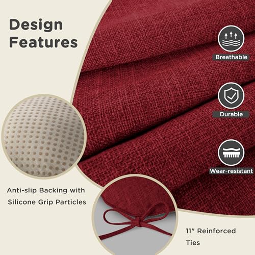 AddGrace Chair Cushions for Dining Chairs Set of 1 Kitchen Seat Cushions with Ties and Non Slip Backing Tufted Indoor Seat Pad for Kitchen Dining Room 18" x 17" x 3" Burgundy - color: Burgundy