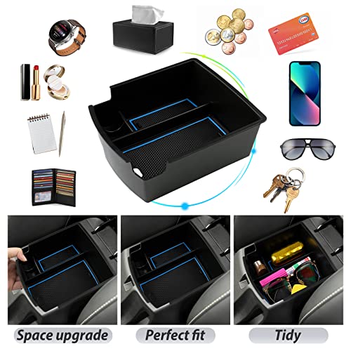 SKTU for 2018 2019 2020 2021 2022 2023 Hyundai Kona Center Console Organizer Insert ABS Black Materials Tray Armrest Box Glove Secondary Storage Box with Coin and Glass Holder (Blue) - color: for 2018-2023 Kona Blue