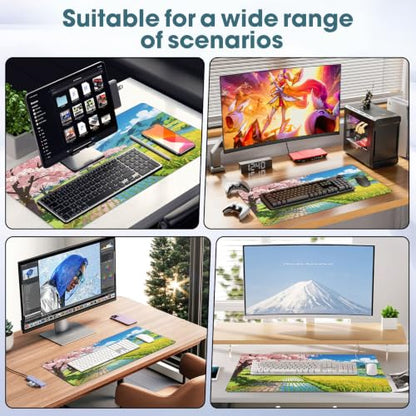 Desk Mat 31.5x15.7 Inch for Office - Extra Large Mouse Pad Protects Desk from Scratches and Spills, Non Slip with Stitched Edges, Lake - color: Lake, size: 31.5" x 15.7"