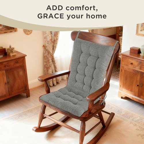 AddGrace Non-Slip Rocking Chair Cushion Extra Large Linen Thick Chair Pads Durable High Back Seat Cushions with Ties Set of 2 Light Grey - color: Light Grey