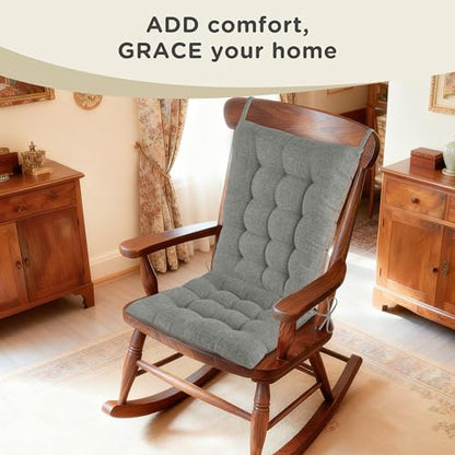 AddGrace Non-Slip Rocking Chair Cushion Extra Large Linen Thick Chair Pads Durable High Back Seat Cushions with Ties Set of 2 Light Grey - color: Light Grey