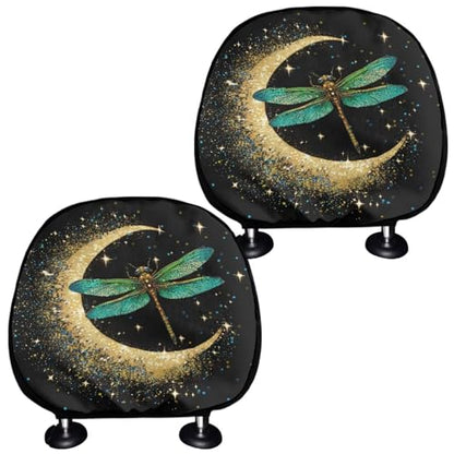 Moon Dragonfly Car Seat Headrest Covers Set 2 Pieces Cars Headrest Cover for Women Universal Head Rest Protector Covering for SUV Truck Vehicles,Easy to Install - color: Moon Dragonfly