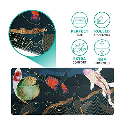 Japanese Gaming Mouse Pad XL - Extended Large Mouse Mat Desk Pad, Stitched Edges Mousepad, 3mm Thick Long Non-Slip Rubber Base Mice Pad, 31.5 X 11.8 Inch - Koi Fish Art - color: Koi Fish