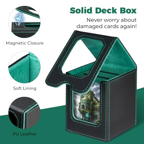 Fabmaker Card Deck Box Compatible with MTG, Display Card Storage Box Holds 100 Double-Sleeved Cards, Trading Card Deck Case Compatible with Magic the Gathering with PU Leather & Magnetic Closure - color: Beige