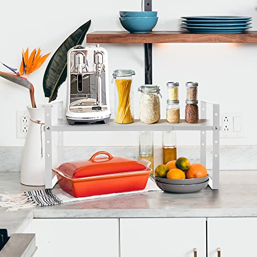 Across-Star Expandable Cabinet Shelf Organizer Rack, Stackable Kitchen Counter Storage Shelves Stand, Adjustable Height Pantry Shelf Spice Rack (White, 1 Pack) - color: White-1 Pack, size: 7.87''D*13-20''W*8.27''H