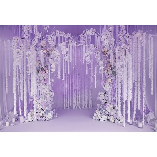 5x3ft Purple Wedding Ceremony Photo Backdrop Vine Violet Floral Background for Photography Arch Door for Wedding Bride to Be Birthday Party Princess Queen 30th Birthday Banner Studio - color: purple, size: 5x3ft