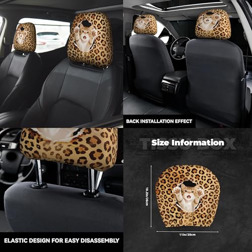 Funny Cat Car Headrest Covers 2 Pack Universal Size Cheetah Print Head Rest Cover Auto Accessories - color: Leopard Gold