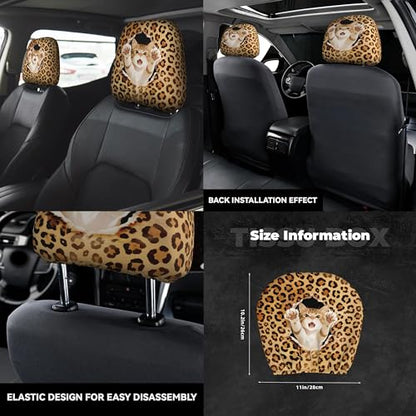 Funny Cat Car Headrest Covers 2 Pack Universal Size Cheetah Print Head Rest Cover Auto Accessories - color: Leopard Gold