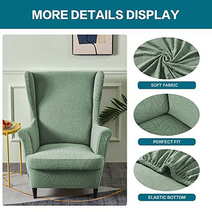 KRFOONN Stretch Wing Chair Slipcovers Jacquard 2 Piece Wingback Chair Covers Soft Spandex Wingback Armchair Slipcover Furniture Protector Chair Covers for Living Room Wingback Chair, T18 - color: Color T18