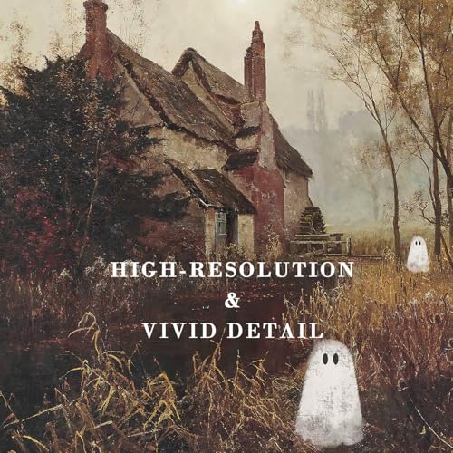 Kizbok Cute Ghosts Decor, Vintage Halloween Posters Ghost in Autumn Landscape Wall Decor Painting, Farmhouse Halloween Wall Art Prints for Bedroom, Moody Spooky Gothic Home Decor Dark Academia Aesthetic Picture for Gallery, Living Room, Bathroom halloween