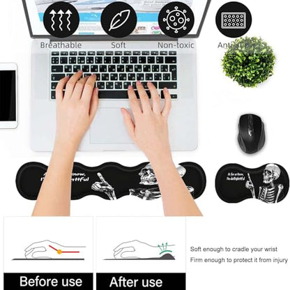 Bxgolkgd Desk Mat Set,Mouse Pad with Keyboard Wrist Rest & Mouse Wrist Rest,Wave-Shaped Design,Non-Slip Rubber Base,Ergonomic Desk Mat for Home,Office,Gaming,Skull Skeleton Black Background - color: Skull Skeleton Black Background