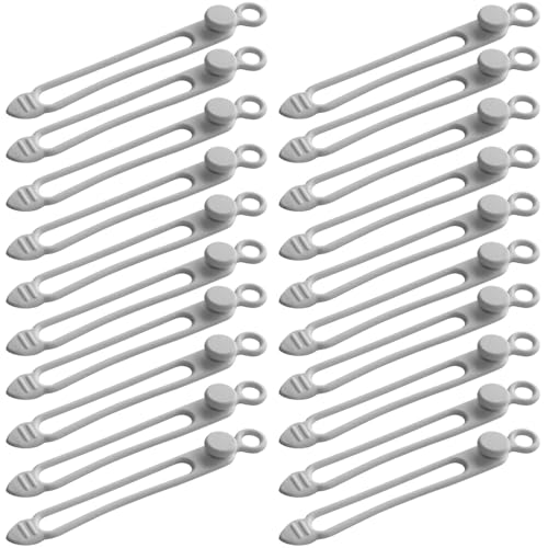 TENOC Silicone Cable Ties 20 Pcs Grey Reusable Cable Holder Elastic Cord Straps Flexible Wire Organizer for Phone Tablet Charging Cable and Headset or Others - color: Grey, size: 4.2 Inch 20 Pcs