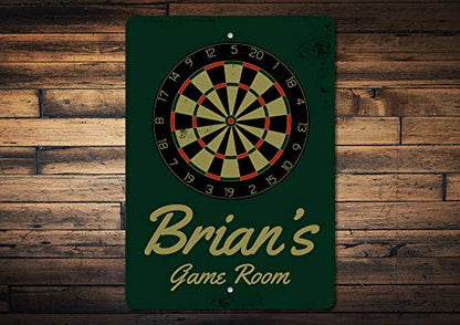 Brian's Game Room Personalized Name Aluminum Metal Sign for Man Cave Wall Decor Entertainment Space Hanging Plaque with Pre-Drilled Holes 10x14 Inch - size: 1) 10" x 14" Inches