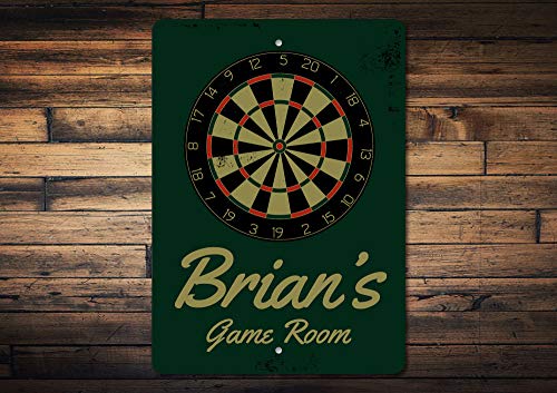 Brian's Game Room Personalized Name Aluminum Metal Sign for Man Cave Wall Decor Entertainment Space Hanging Plaque with Pre-Drilled Holes 10x14 Inch - size: 1) 10" x 14" Inches