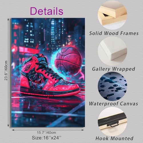 Ypxzzj Graffiti Sneaker with Basketball Poster Canvas Wall Art for Boy’s Room,Trendy Sport Shoe Artwork for Gym Wall Decor,Hypebeast Shoe Picture for Home Decor Framed Ready to Hang (16''x24'') - color: sneaker04, size: 24"L x 16"W