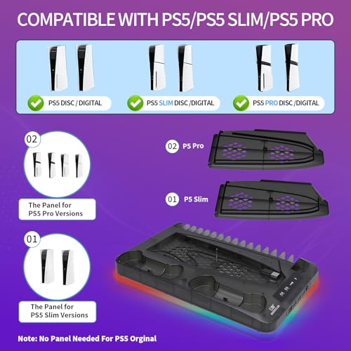 Cooling Station for Ps5/Slim/Pro Disc & Digital Playstation 5 Vertical Stand Organizer with Dual Controller Charger,16 Game Slots,7 Rgb,,3 Usb Ports,Headset & Remote Holder (White) - color: White