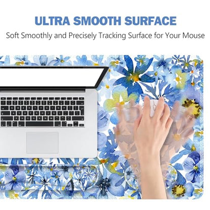 ToLuLu Desk Mat, Gaming Mouse Pad Wrist Support 4 in1 Set, XXL Large Mouse Pad + Keyboard Wrist Rest + Memory Foam Cushion Mouse Wrist Rest for Pain Relieve + Coaster Computer, Butterfly Loves Flower - color: Butterfly Loves Flower