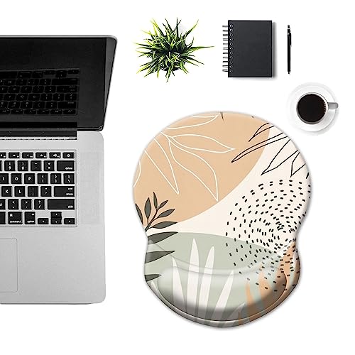 Ergonomic Mouse Pad with Support - Comfortable Wrist Rest, Non-Slip PU Base for Home Office, Studying, Gaming (Boho Leaves) - color: Boho Leaves