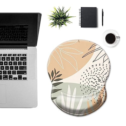 Ergonomic Mouse Pad with Support - Comfortable Wrist Rest, Non-Slip PU Base for Home Office, Studying, Gaming (Boho Leaves) - color: Boho Leaves