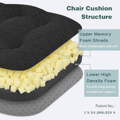 baibu Dining Chair Cushions, Memory Foam Kitchen Chair Cushions, Dual-Layer Patented Design Seat Pads with Ties, 16.5 x 16.5 x 3.5in, Black, 1PC - color: Black, size: 1 Count (Pack of 1)