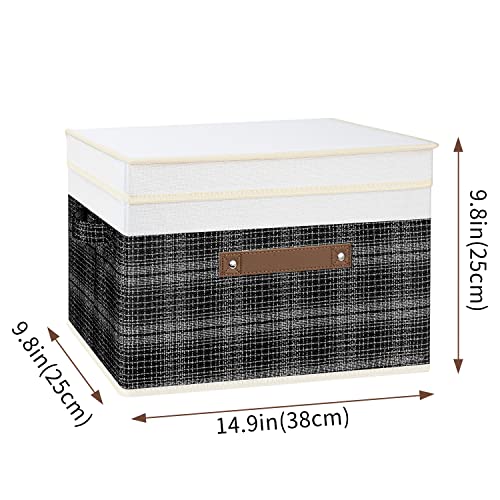 TYEERS Collapsible Storage Bins with Lids, Patchwork Design, Washable, Fabric Storage Boxes, 14.9x9.8x9.8 inches, 3 Pack, Black - color: Black & White, size: set of 3