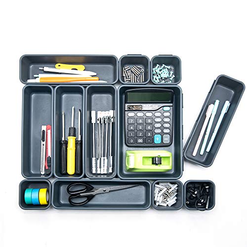Gonice 18 PCS Black Desk Drawer Organizer Tray, Interlocking Drawer Organizers and Storage with 3 Sizes for Office, Bathroom, Kitchen, Makeup - size: 18 PCS black