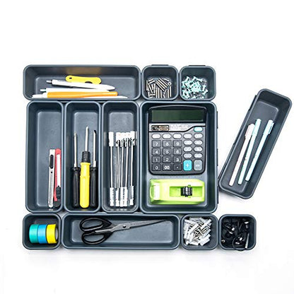 Gonice 18 PCS Black Desk Drawer Organizer Tray, Interlocking Drawer Organizers and Storage with 3 Sizes for Office, Bathroom, Kitchen, Makeup - size: 18 PCS black